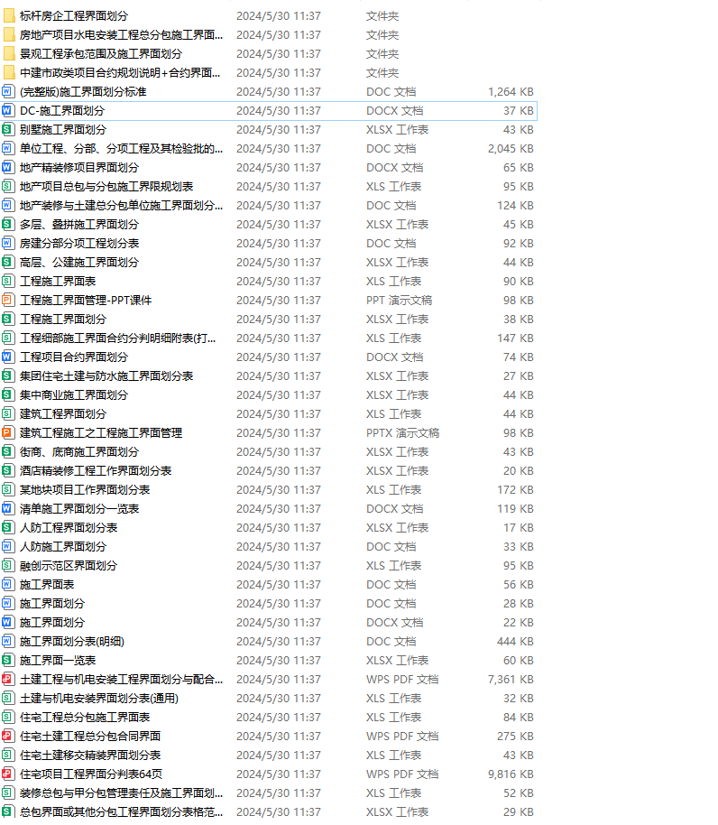 45套施工界面划分表