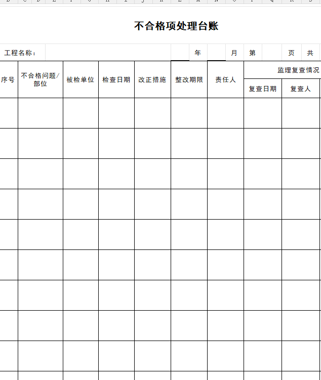 不合格项处理台账